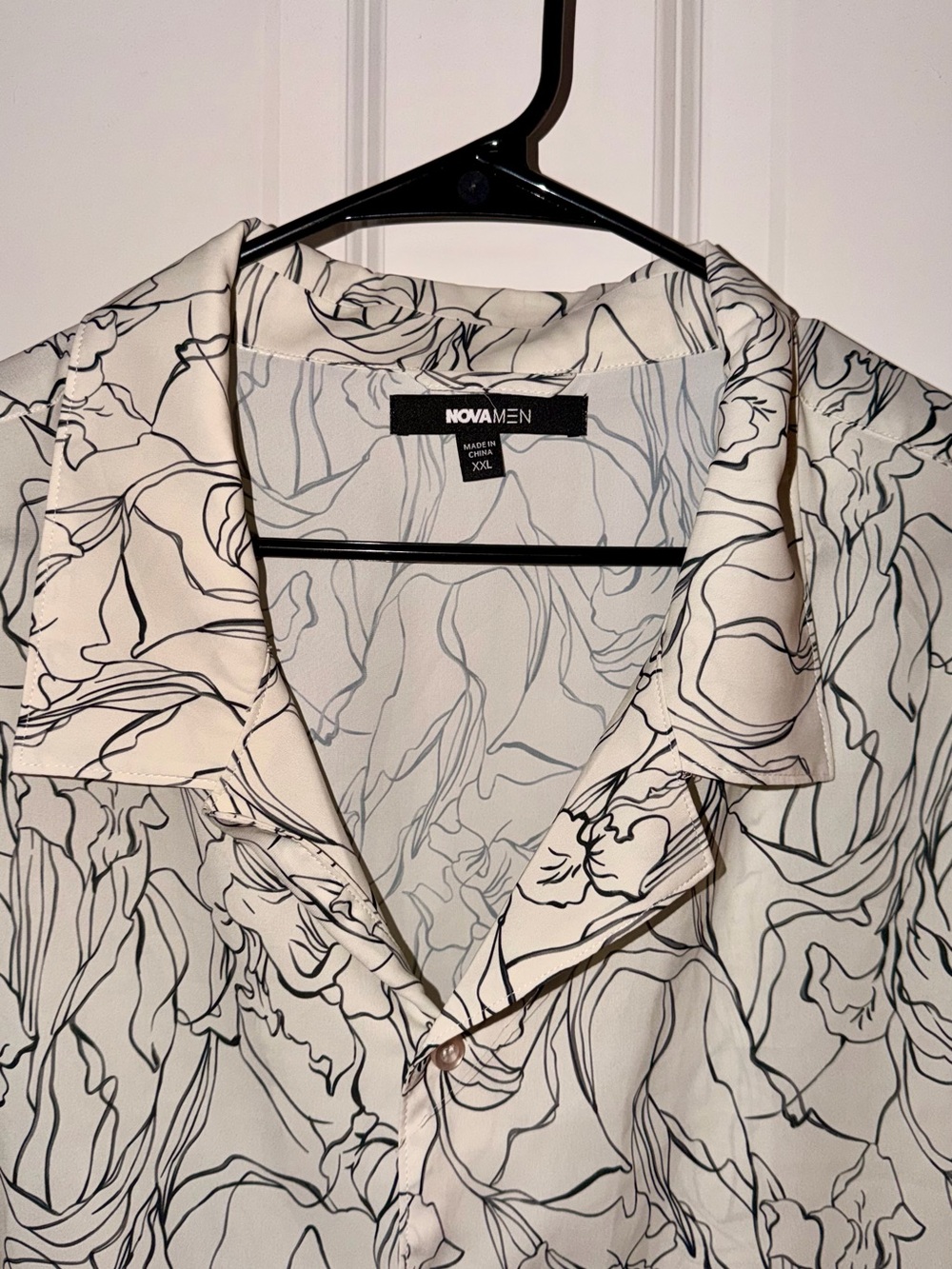 Fashion Nova Men White Button-Down Shirt with Black Floral Line Print